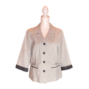 CHRISTOPHER & BANKS Navy & White Stripes & Polka Dots Lightweight Blazer Size S